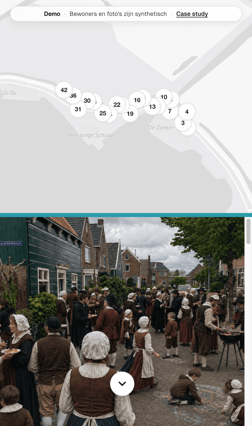 Mobile view of the homepage with the map of the street on top and the hero photograph below
